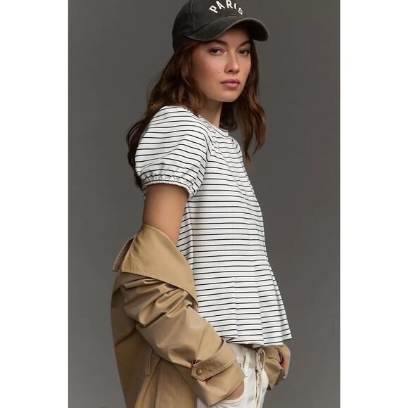 NWT Anthropologie Maeve Corset Peplum Top Striped Pleated Nautical Coastal XL - Picture 5 of 12